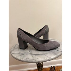 Tommy Hilfiger Genesis Gray Suede Pump Block‎ Heel Round Toe Chunky Size 9.5